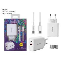 Cargador rápido 3.0 A PD22W Tipo C y puerto USB con cable Tipo C