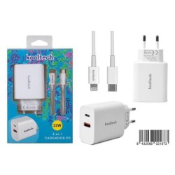 Cargador rápido 3.0 A PD22W Tipo C y puerto USB con cable Tipo Lightning